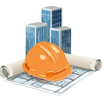 İnşaat şantiye yönetimi, uygulama ve usta kontrolü simgesi.