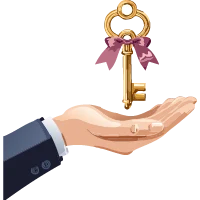 Anahtar teslim mimari proje bitişi ve müşteri teslimat simgesi.